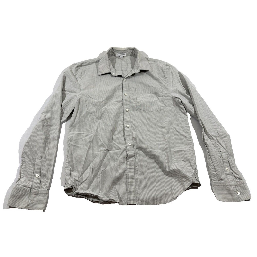 James Perse Gray Button Stripe Collared Shirt Long Sleeve Top Pocket Shirt Sz S